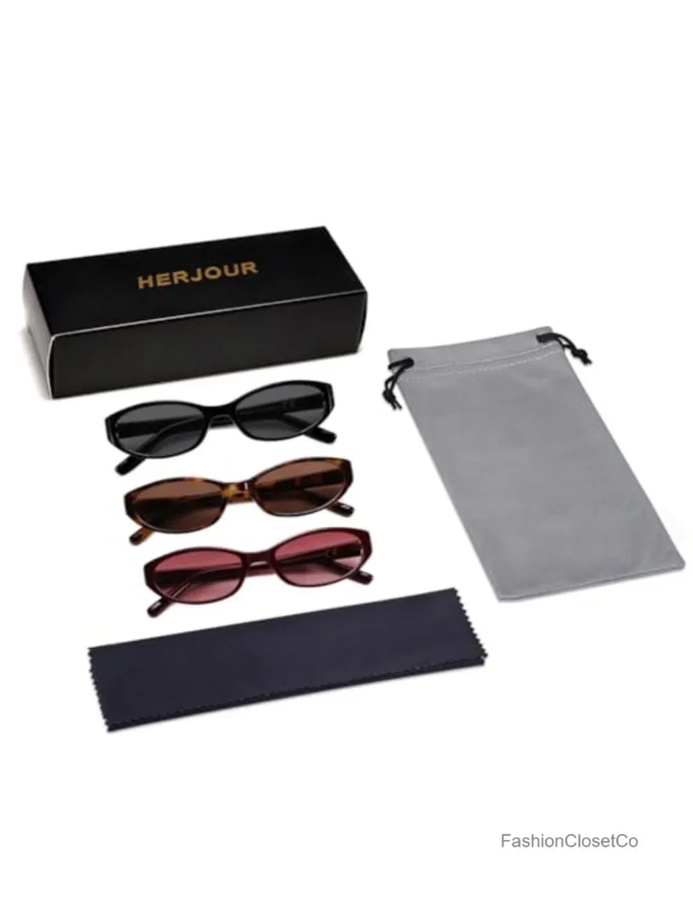 Y2K Oval Sunglasses Cateye Shades 3-Pack Microfiber Cloth Cleaning Kit